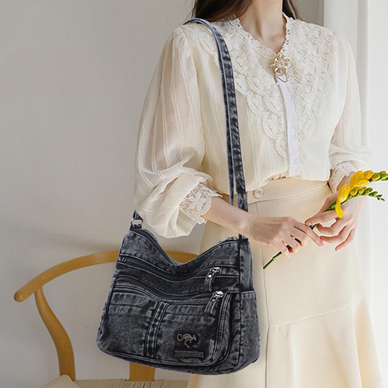 Denim Multi-Layer Small Square Bag Women's Shoulder Crossbody Bag