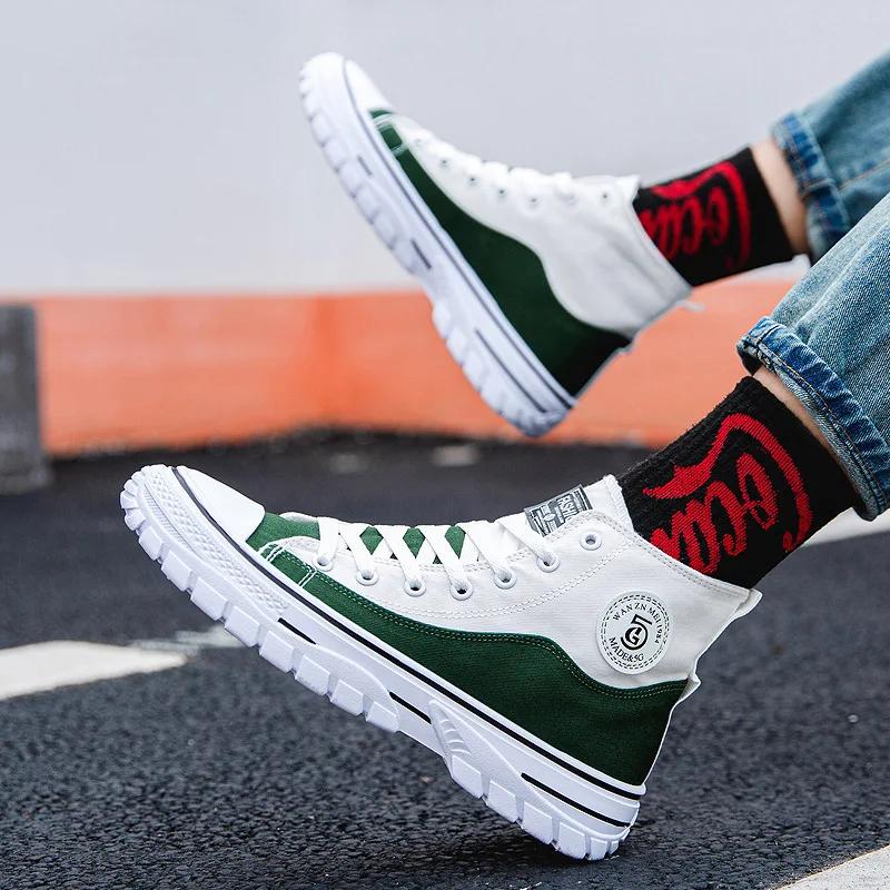 მამაკაცის ყოველდღიური მაღალყელიანი ტილოს ფეხსაცმელი, მოდური მამაკაცის ჩოგბურთის ნაცრისფერი, შავი, სუნთქვადი სპორტული ფეხსაცმელი, მამაკაცის სკეიტბორდის ტრენდი ფეხსაცმელი 44