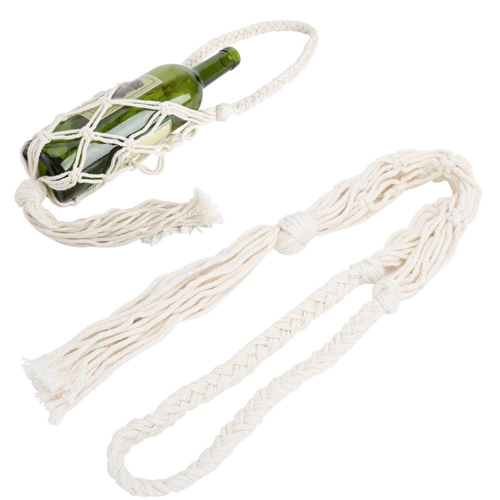 Bar Decor Hand Knitting Wine Bottle Holder Cotton Rope Bohemian Style Bottle Storage Bag Water Bottle Carrier Hiking Activity