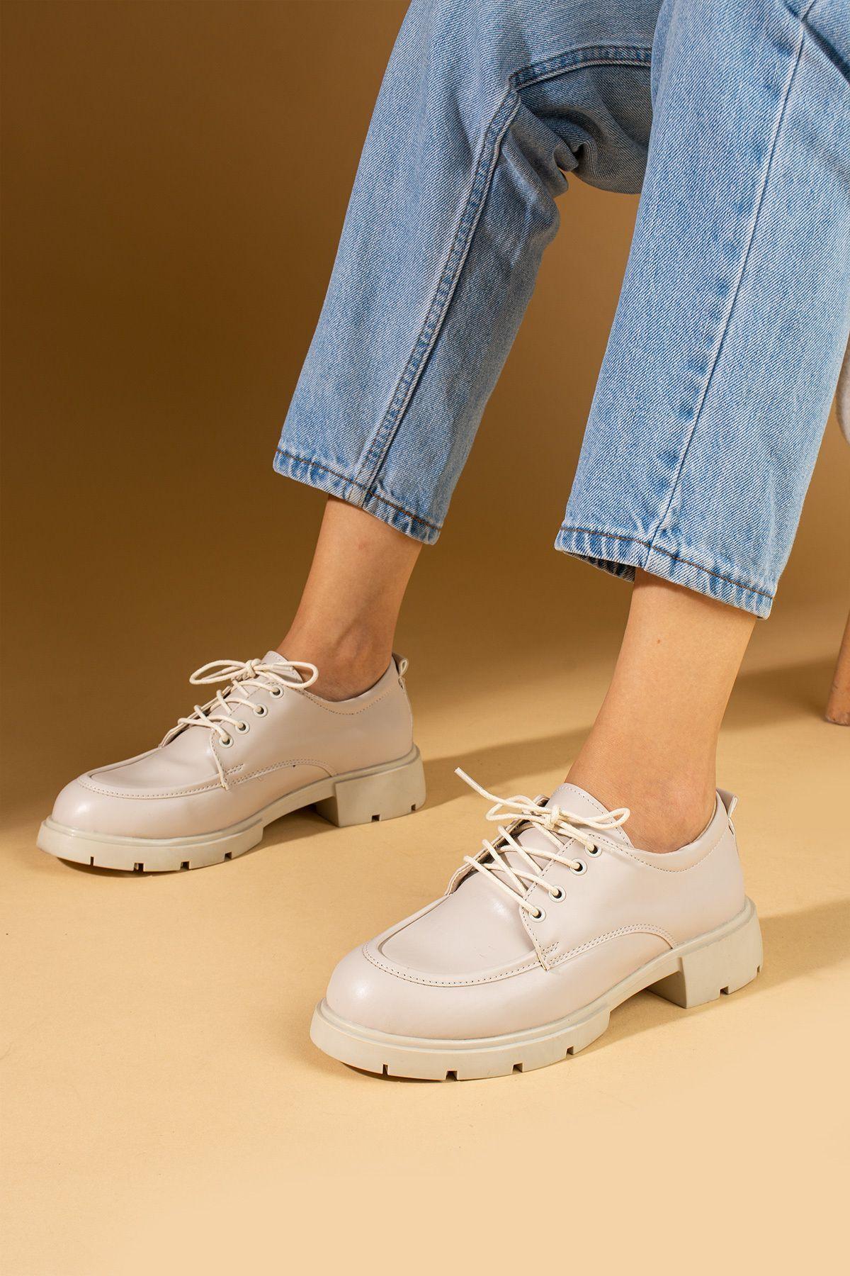 

Женские модные оксфорды из искусственной кожи на толстом каблуке, бежевые, современные удобные стильные оксфорды на шнуровке 37