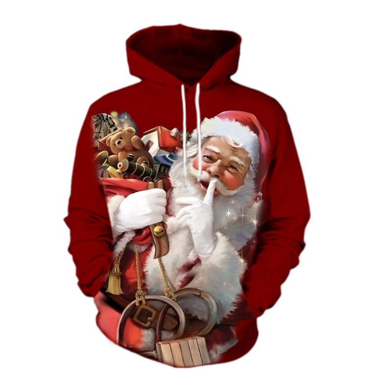 

Рождественский Санта-Клаус с капюшоном, мягкий, слегка эластичный свитер с карманом-кенгуру, мужская уличная одежда на осень, идеальная идея для подарка 4XL вино красного