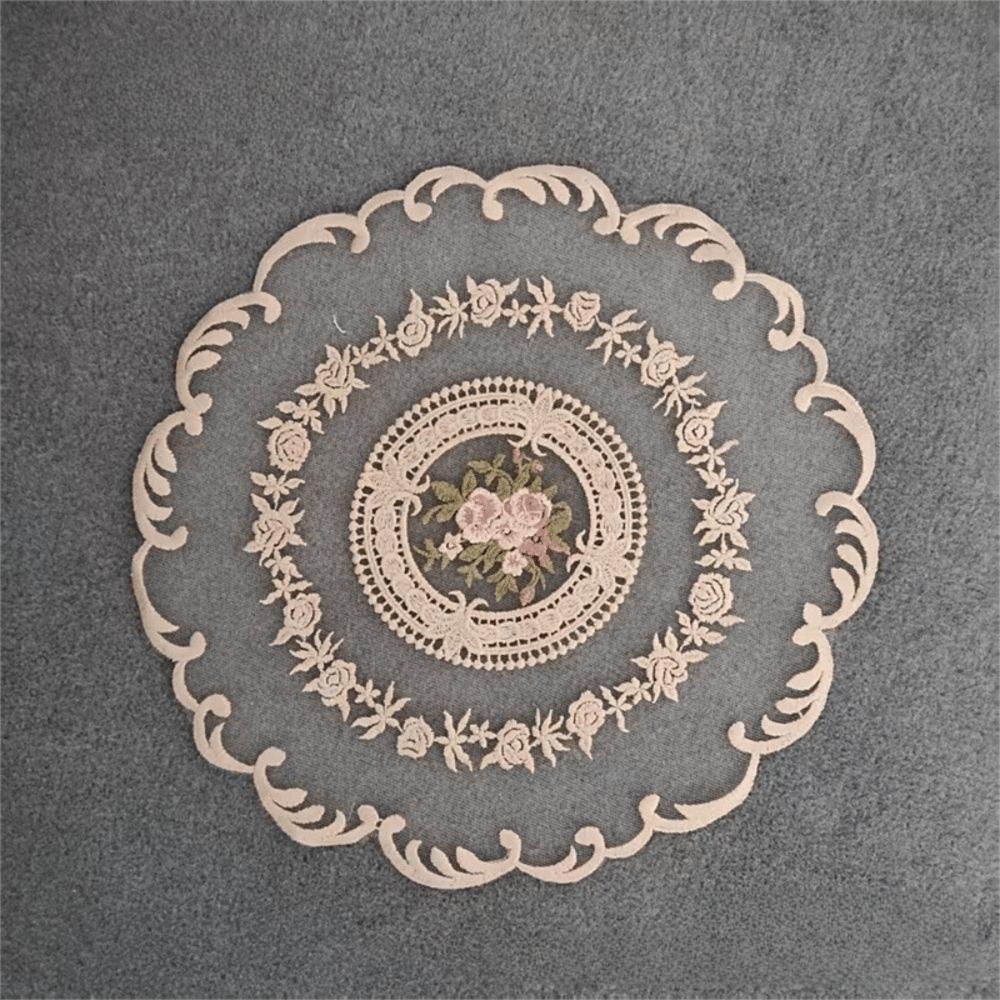 

Luxury Lace Trim Embroidered Table Cover Round Hollow Lace Table Cloth White Doily Coffee Coaster Dinning Table