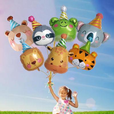 Animal-Themed Aluminum Foil Birthday Balloon Hat: Giraffe, Tiger, Bear, Frog, Sloth