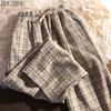 HOUZHOU Plaid Pants Women Chic Student Sweatpants Oversized Casual Ins Loose Trousers Trend