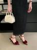 2025 summer new sandals women's pointed head bow bag head word buckle thin heel gentle high heel sandals