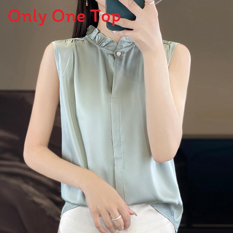 Womens Sleeveless Tank Top With High Neck Acetate Fabric For Office Wear