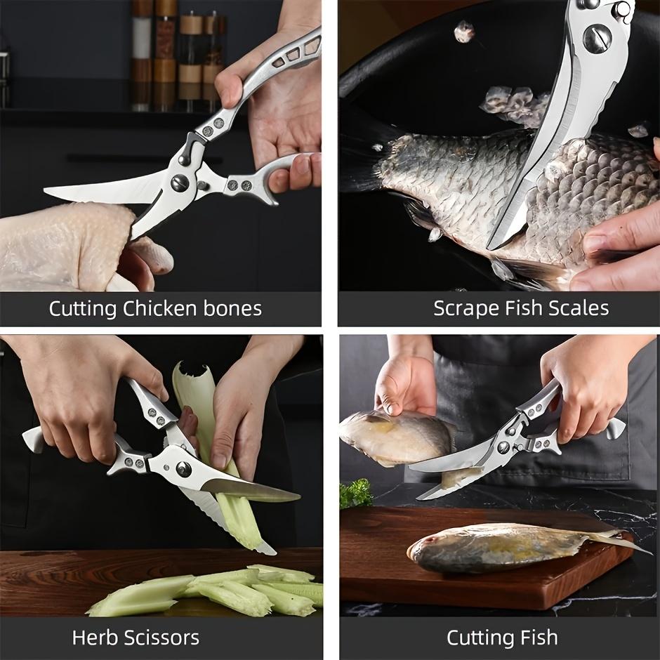 Multi-Functional Stainless Steel Kitchen Scissors Strong Bone Cutting Fish Scaling Tool