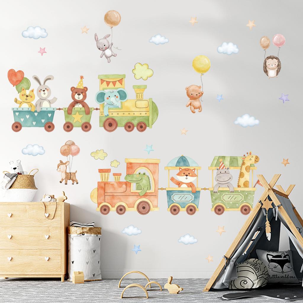 Cartoon Animal Train Wall Sticker Removable Living Room Kids Bedroom Background Decor
