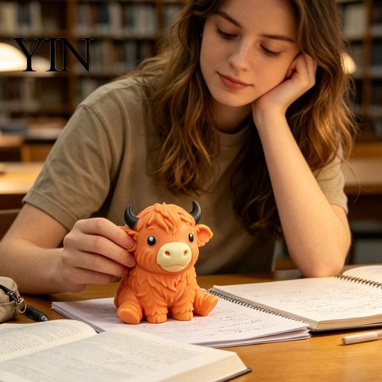 Brinquedo de Vaca das Terras Altas Apertável Brinquedo de Alívio de Estresse, Bola Sensorial Macia de Gado Fidget para Escritório Casa e Sala de Aula Gadget de Alívio