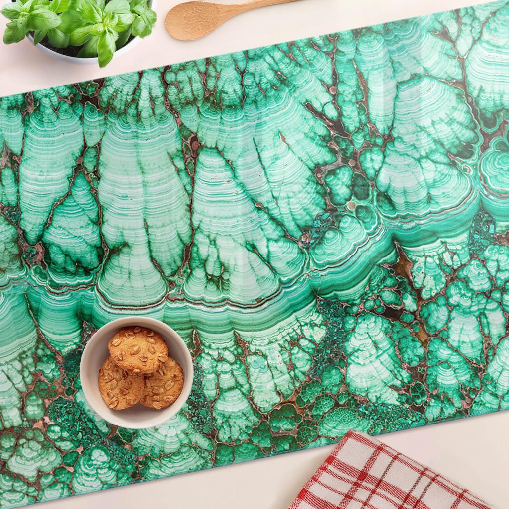 Decorative Kitchen Cutting Board, Tempered Glass, Malachite, 80x52 cm