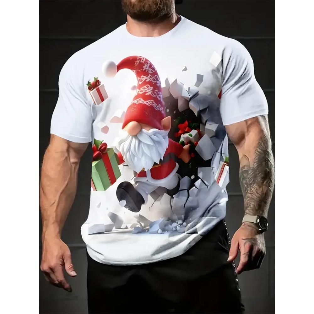Herren Weihnachtsshirt mit kurzen Ärmeln, Mode Party, Rundhals, Lässiger Lockerer und Atmungsaktiver Pullover