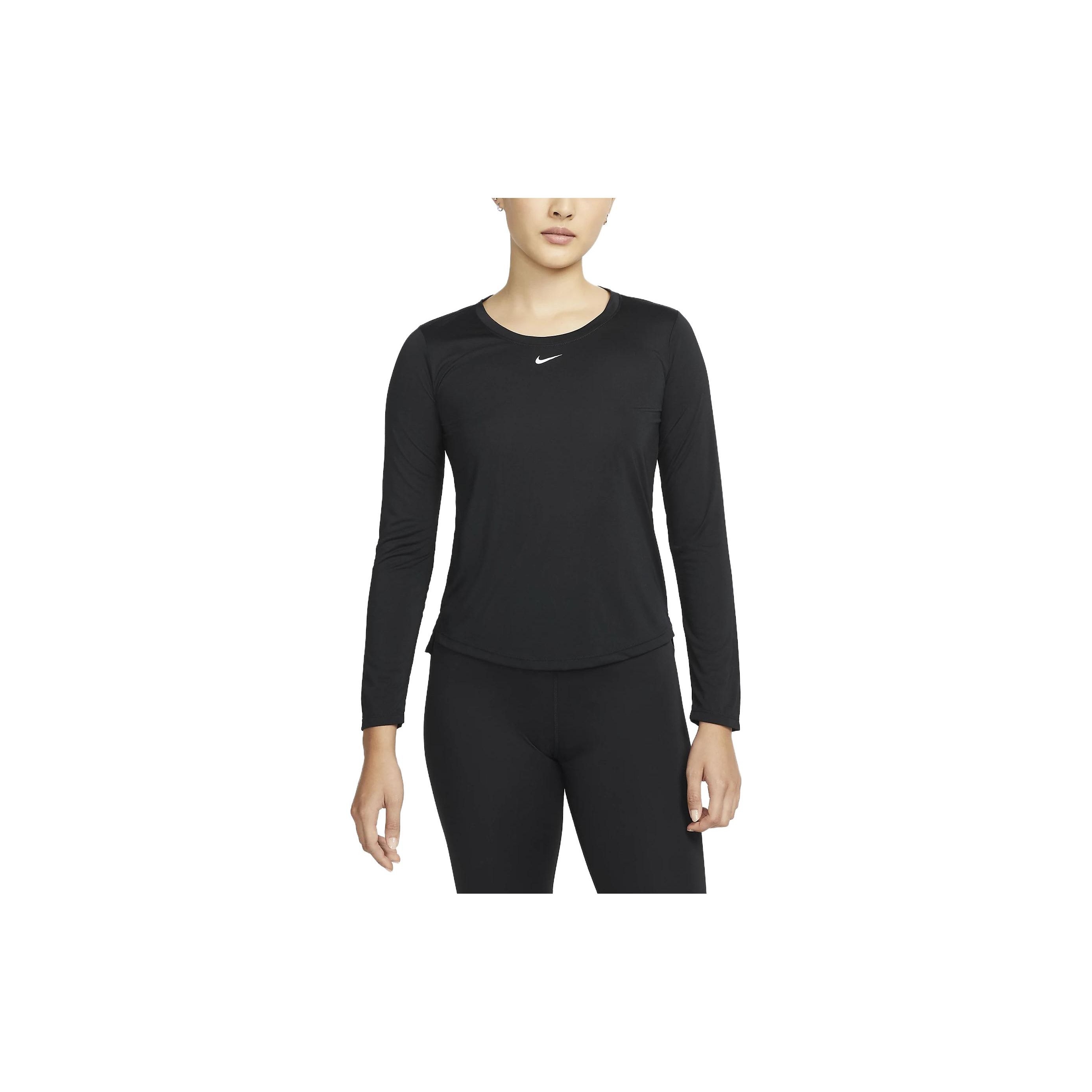 

Nike Breathable Quick-Dry Solid Color Logo Round Neck Long Sleeve Drop Shoulder T-Shirt Women T-Shirt Black DD0642-010 S