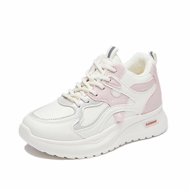 Winter Chunky Platform Running Sneakers for Women Anti-Slip Lace-Up Faux Fur Lining Walking Shoes Women's Warm Fleece Lined Workout Tennis Sneakers
