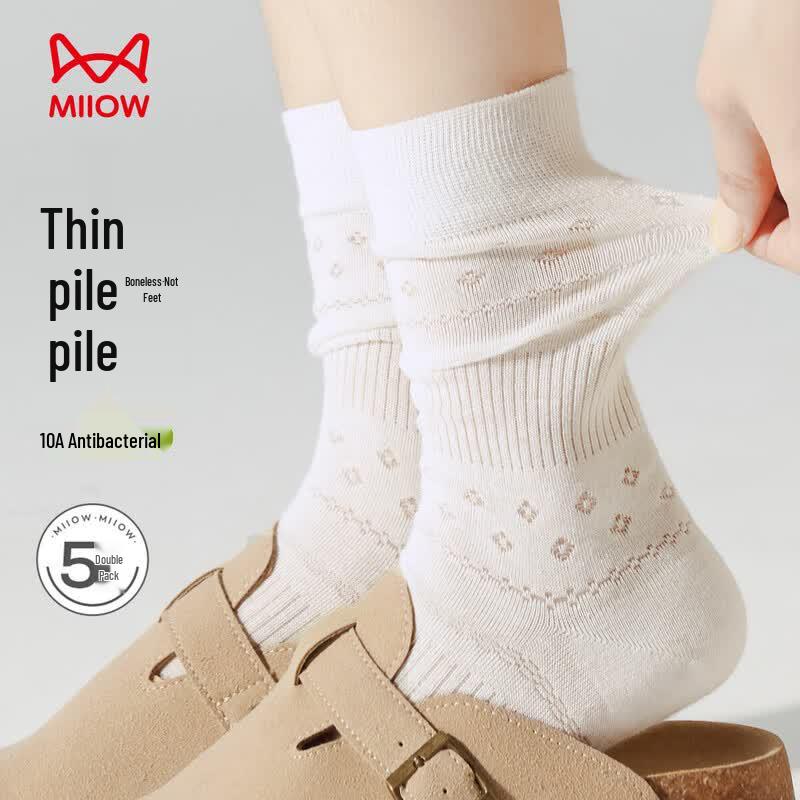 Mao Ren Women s Breathable Mesh Mid-Calf Socks (5 Pairs) One Size