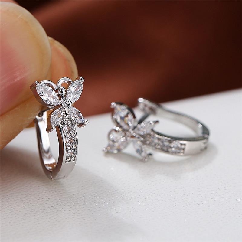 Crystal Female Multicolor Zircon Small Butterfly Clip Earrings Vintage Yellow Gold Color Wedding Boho Jewelry For Women