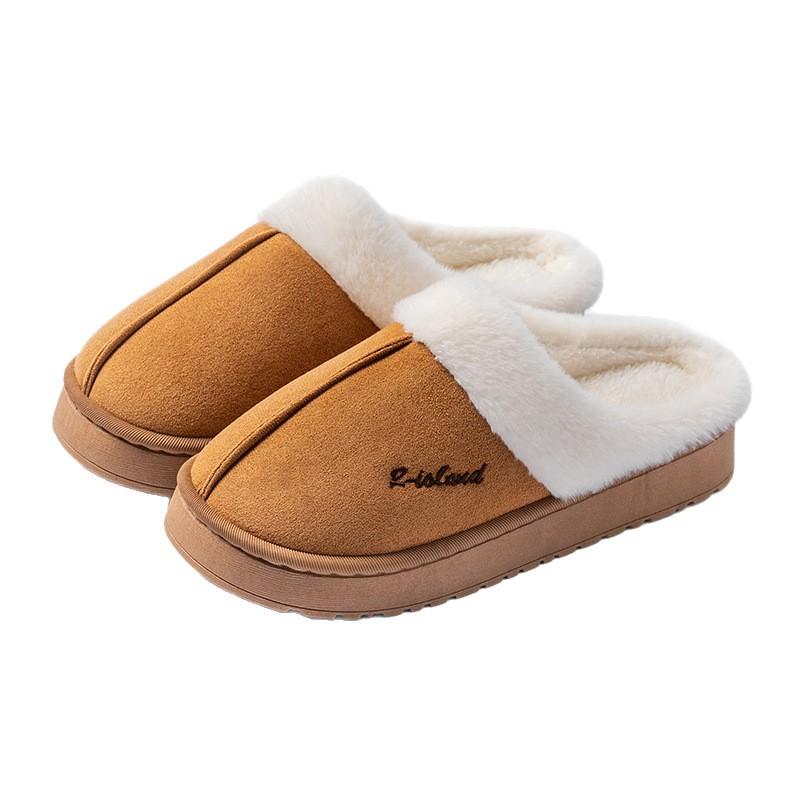 Fleece thermal cotton slippers women's thickened home cotton shoes winter new versatile cotton drag couple hair slippers
