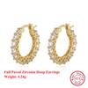 Effie Queen 925 Sterling Silber 14 Karat Gold Runde Zirkonia Creolen Einfacher Schmuck für Damen Hochzeitsfeier Bankett Geschenk SE393