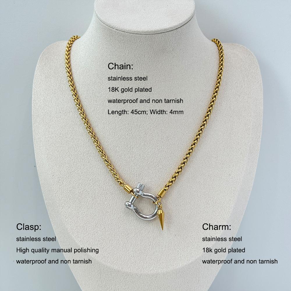 Non Tarnish Waterproof Jewelry 18K Gold Plated Stainless Steel Rope Chain Choker Necklace Two Tone Horseshoe Necklace YF3383