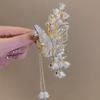 1Pc Cool Flower Butterfly Rhinestone Artificial Pearl Tassel Hairpin, Fairy Hair Accessories, Ideal for Gifts