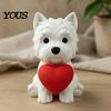 Office Desk Pet Decor 3D Printed West Highland Terrier Figurine, Cute Dog Statue Holding Red Heart, Small Sculpture Car Dashboard Decor,