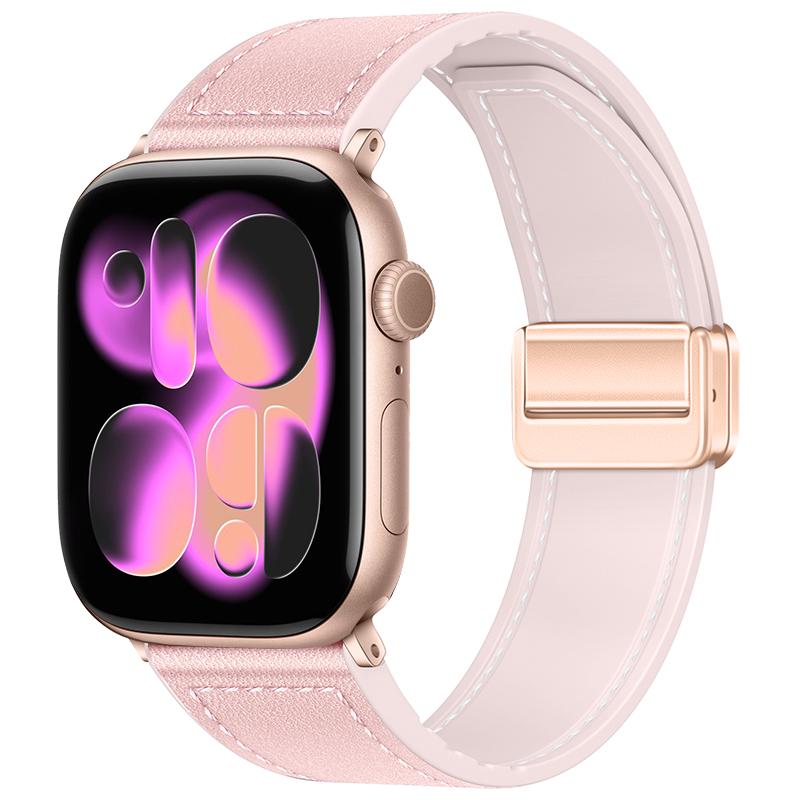 Silicone+Leather Strap for Apple Watch 11 10 42mm 46mm Ultra 3 49mm Magnetic Bracelet iWatch 9 8 7 6 5 SE3 45/41mm 40/44mm Band