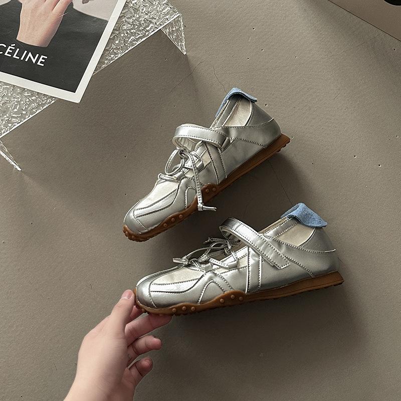 Fashion color matching ballet style inner height increase Velcro German training shoes summer light mouth sports sandals girls flat shoes