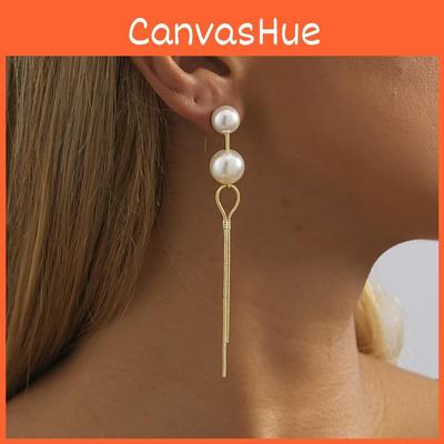 Trendy Geometric Long Earrings For Women Gold Plated Faux Pearl Chains