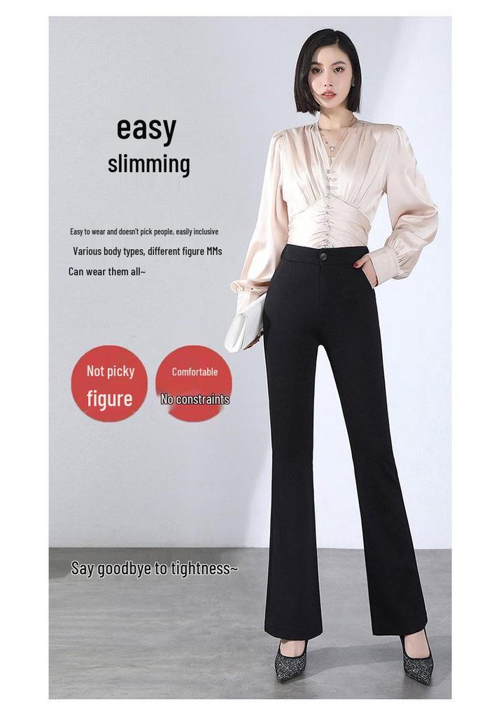 Women's High Waist Black Flared Trousers - Slimming Micro Flare Suit Pants for Spring & Autumn