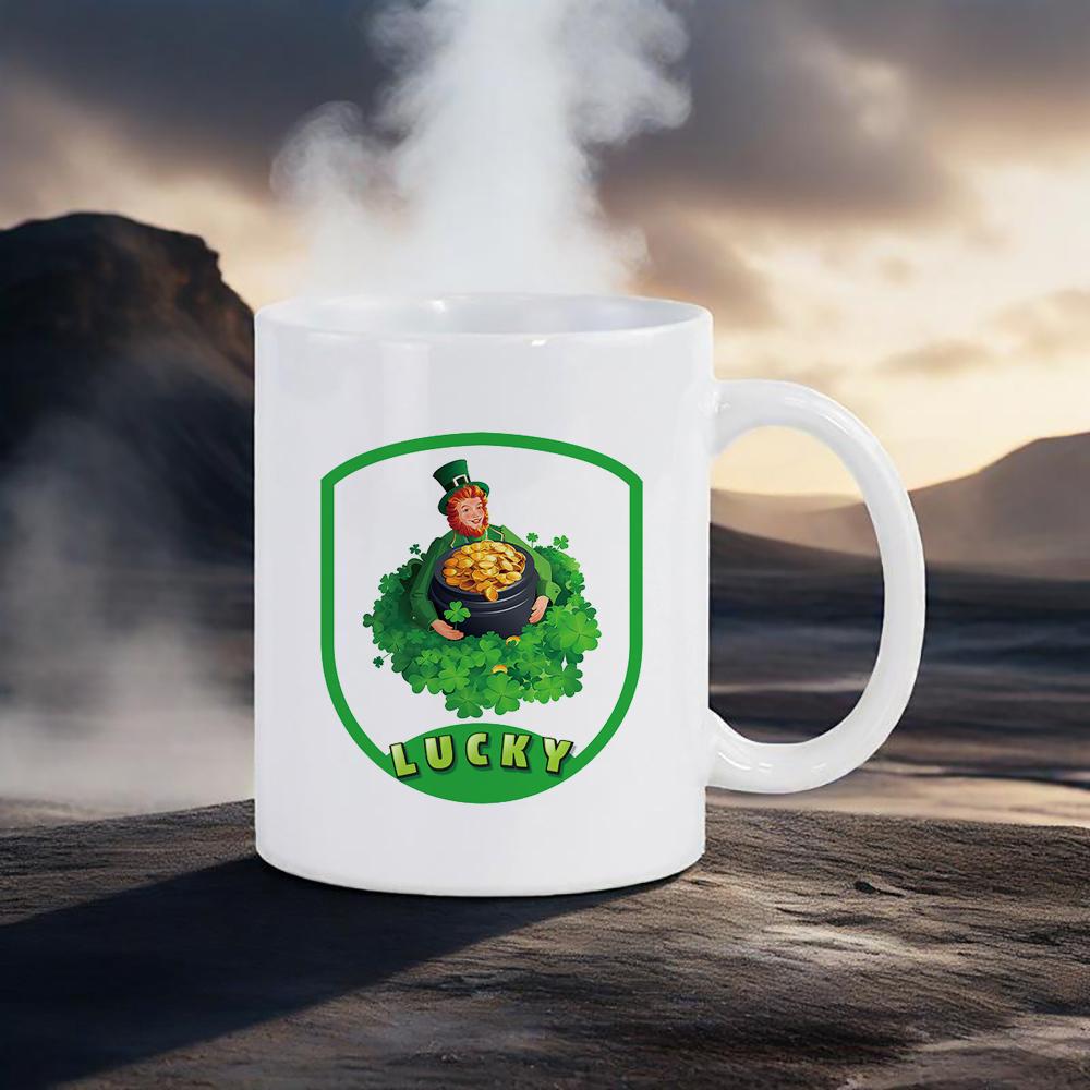 St.Patrick's Day Themed Mugs Green Pattern Coffee Mug 11 Oz Water Cups Four-leaf Design Breakfast Cup Cozy Gift for Family Tea