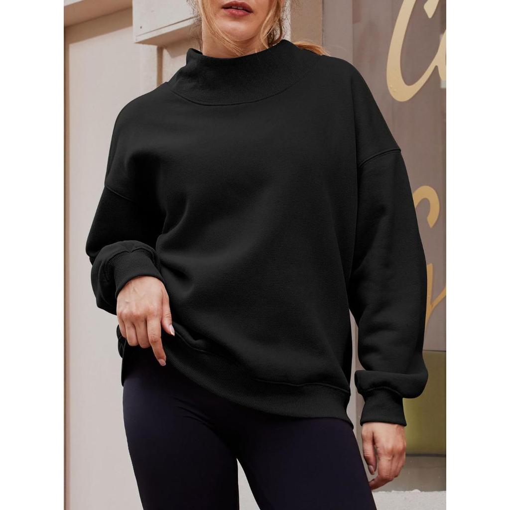 High Neck Fleece Lined Women's Sweatshirt Long Sleeve Casual Pullover Top for European American Workout Women