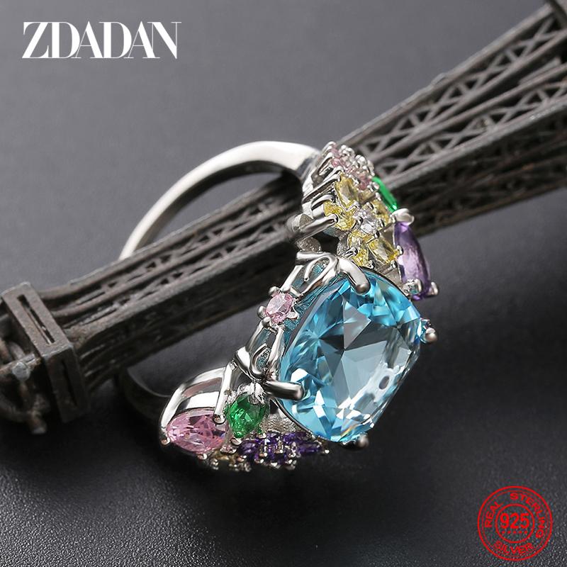 925 Sterling Silver Square Gemstone Ring for Women Fashion Glamour Gift Wedding Jewelry