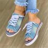 Spring and summer fish mouth denim lace-up casual flat bottom women's cool slippers large size lace-up slippers women