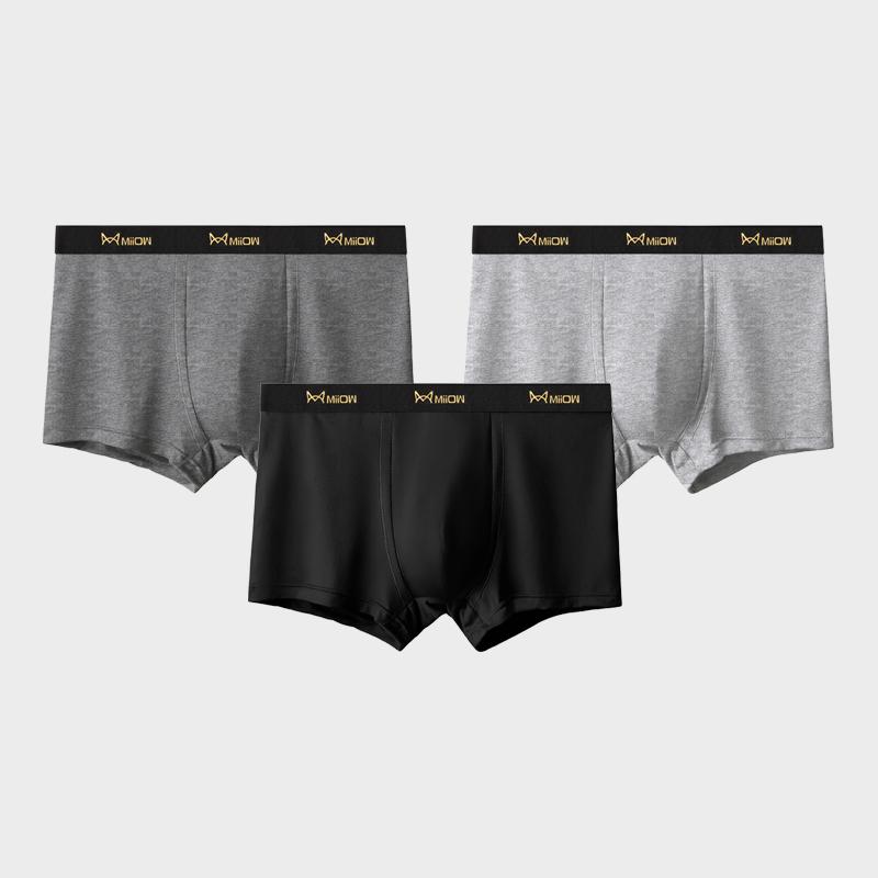 MiiOW 3Pcs Men's Underwear Boxer Shorts Youth Cotton Men's Boxing Shorts, Breathable Underwear