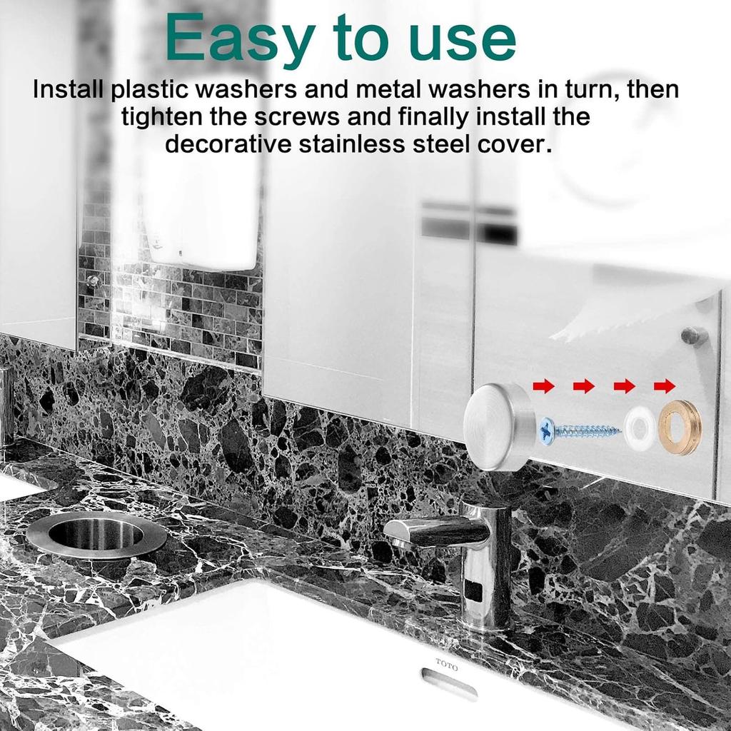 20 Pieces Stainless Steel Screw Cover Cap, 0.63"/16mm Diameter Mirror Decorative Screws with Caps Silver Mirror Screws Fasteners, Sign Advertising