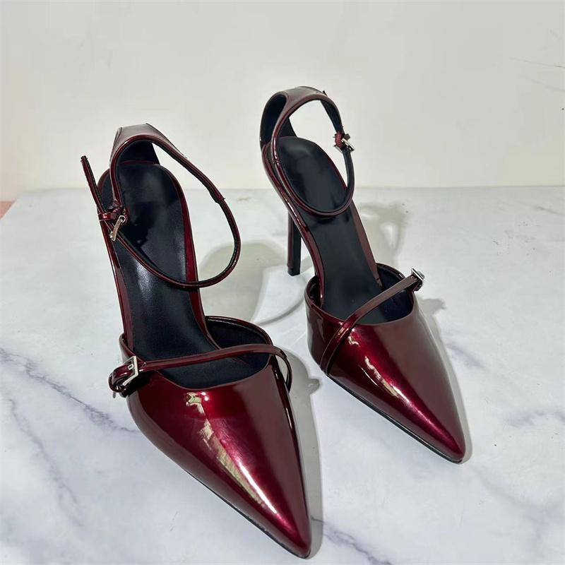 Lacquer Leather Sexy Slim High Heels Women's Ankle Strap Pointed High Heels Formal Shoes Elegant Office Sandals Women's