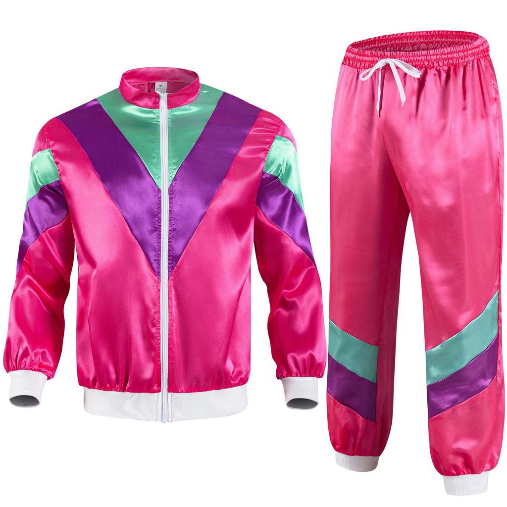 80s Retro Disco Tracksuit: Jacket and Pants Jogging Suit for Theme Parties