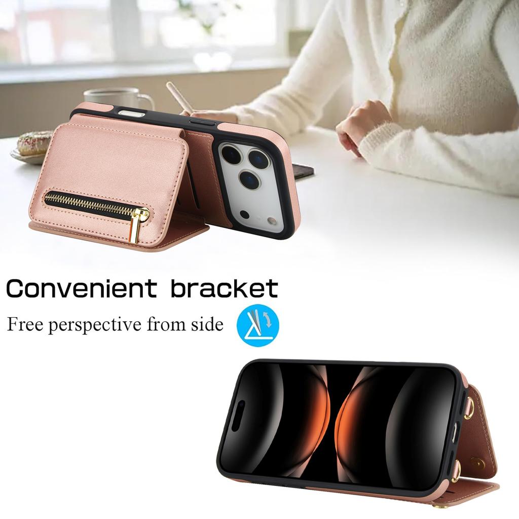 Crossbody Card Slots Zipper Leather Wallet Phone Case for IPhone 17E 16E 17 16 15 14 Plus 13 12 11 Pro Max Protection Cover