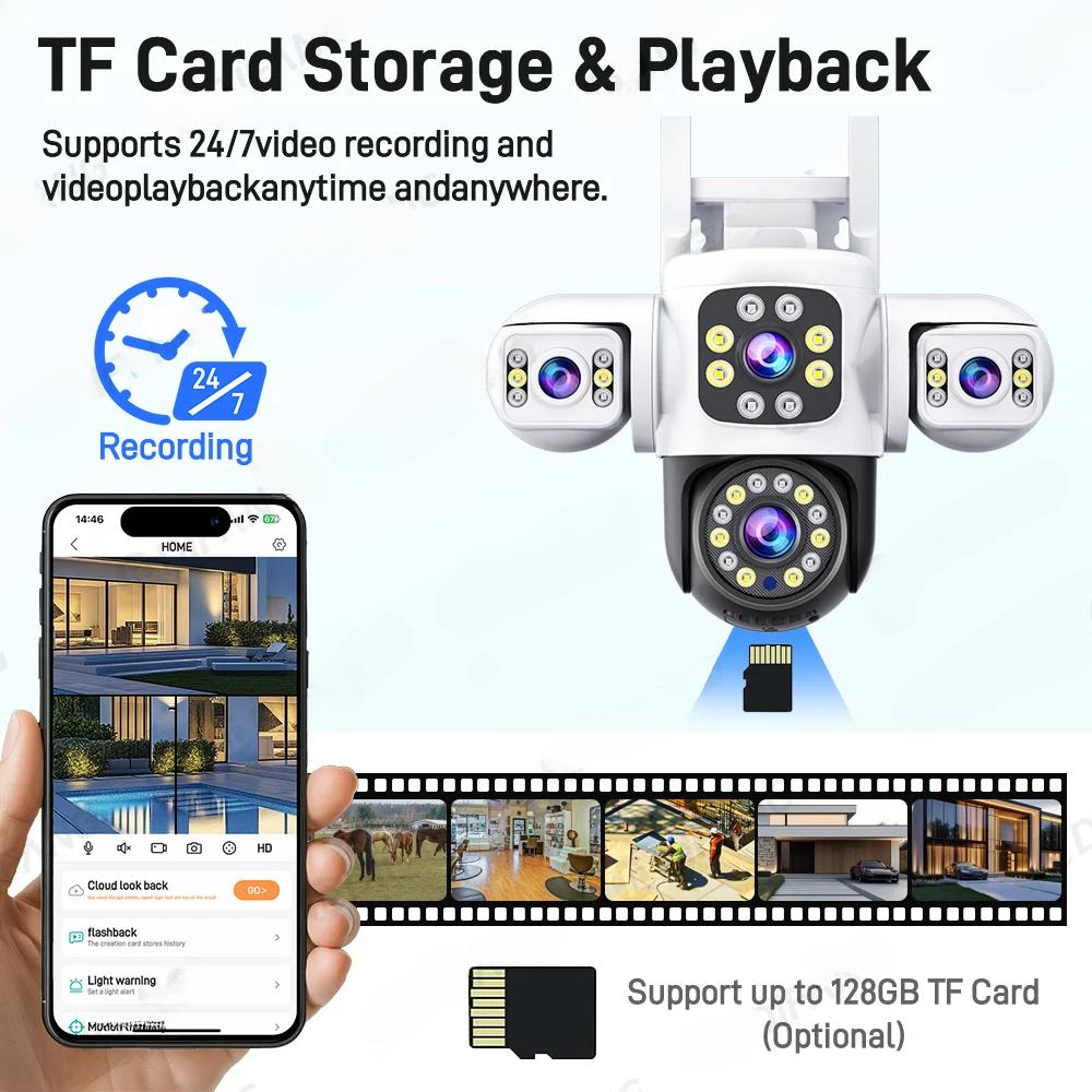 LS VISION Telecamera di Sorveglianza WiFi 6K Protezione di Sicurezza Triplo Schermo CCTV Tracciamento Automatico Impermeabile Yoosee PTZ IP Camera Esterno 12MP HD