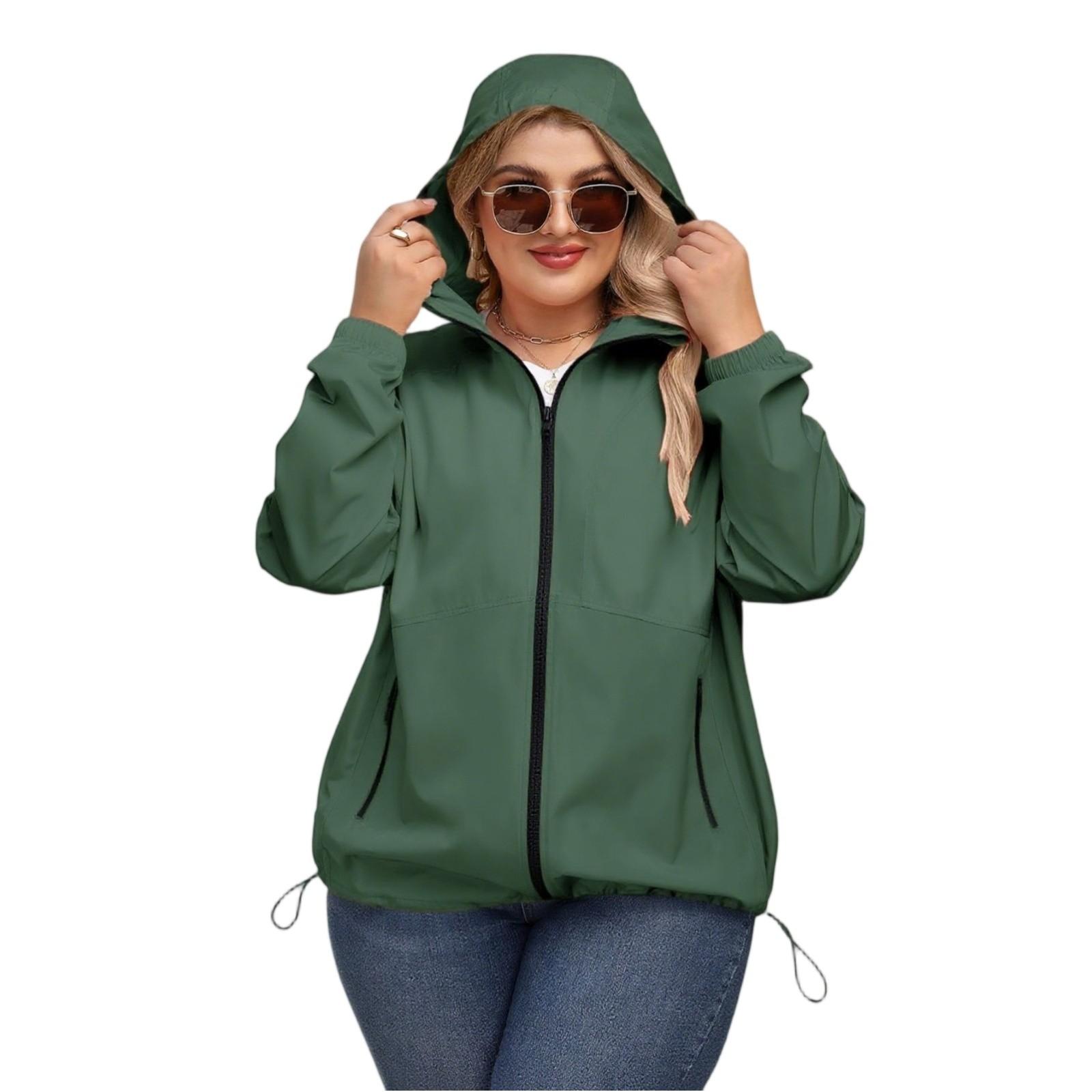 

Women s Solid-color Hooded Long-sleeved Windbreaker, Mountaineering Sports Windbreaker, Jacket And Top XXL армія зелений колір