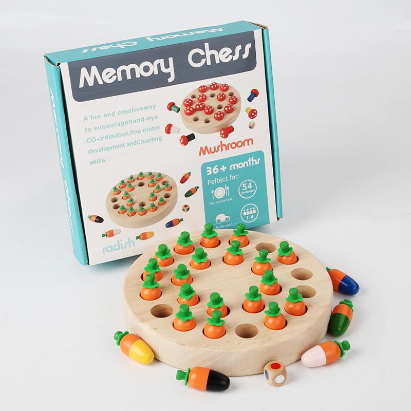 

Wooden Mushroom & Radish Memory Chess Game - Educational Toy for Children s Early Learning