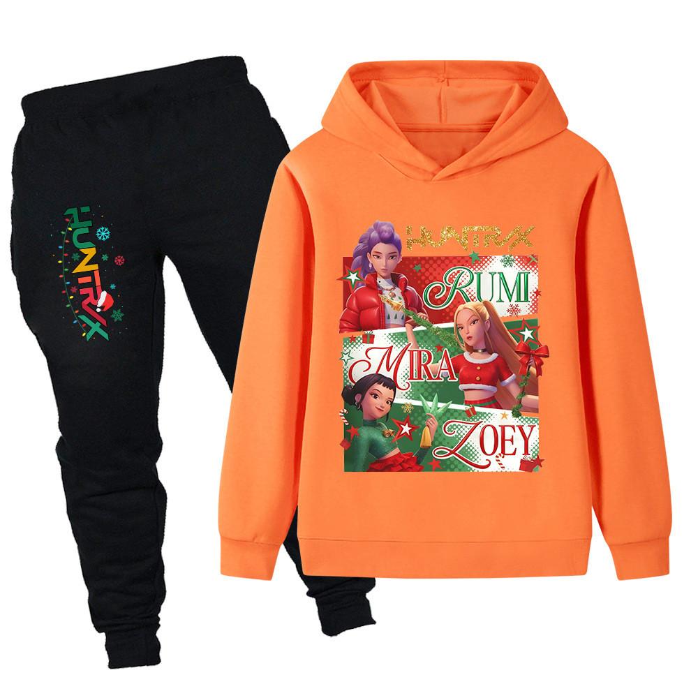 PB1264 Kinder Jungen Mädchen Kpop Mira Zoey Rumi Weihnachten Druck Langarm Kapuzenpullover Hose Hosen Kleidung Sets