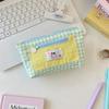 Portable Contrasting Grid Pen Case Dopamine Cute Makeup Bag Casual Cartoon Stationery Box  School