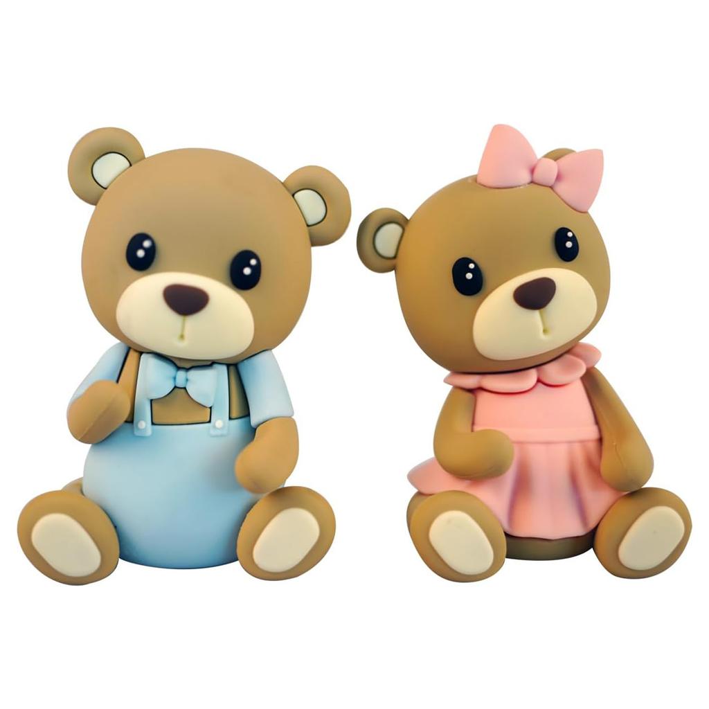 2Pcs Bear Cake Topper, Gender Reveal Cake Topper for Baby Shower, Pink and Blue Bear Baby Shower Cake Decorations