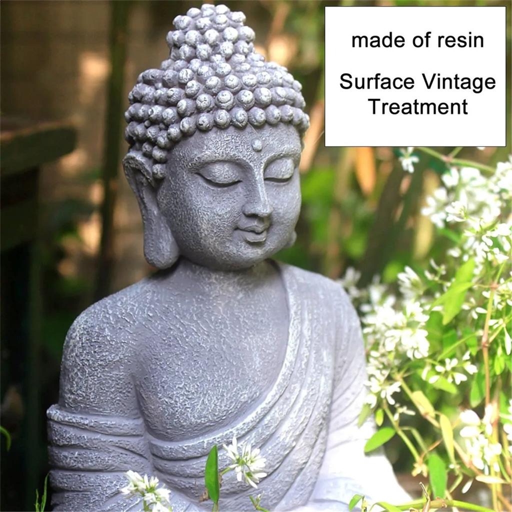 Statua di Buddha da Giardino Vintage da 9 Pollici Statuetta Scultura Buddismo Zen da Interno Esterno Giardino Decorazione Ornamento per Casa Ufficio Negozio