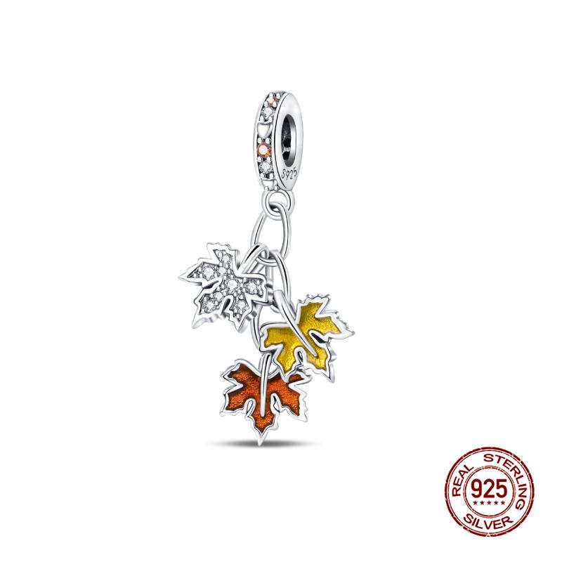 Charms Copper Fits 3Mm Original Bracelet Womens New In Autumn Sunset Maple Leaves Charms Beads Diy Fine Jewelry Gift