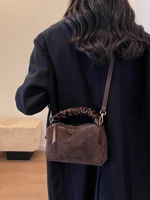Women's Meillard Suede Crossbody Pillow Bag - Versatile Small Square for Autumn/Winter Commute