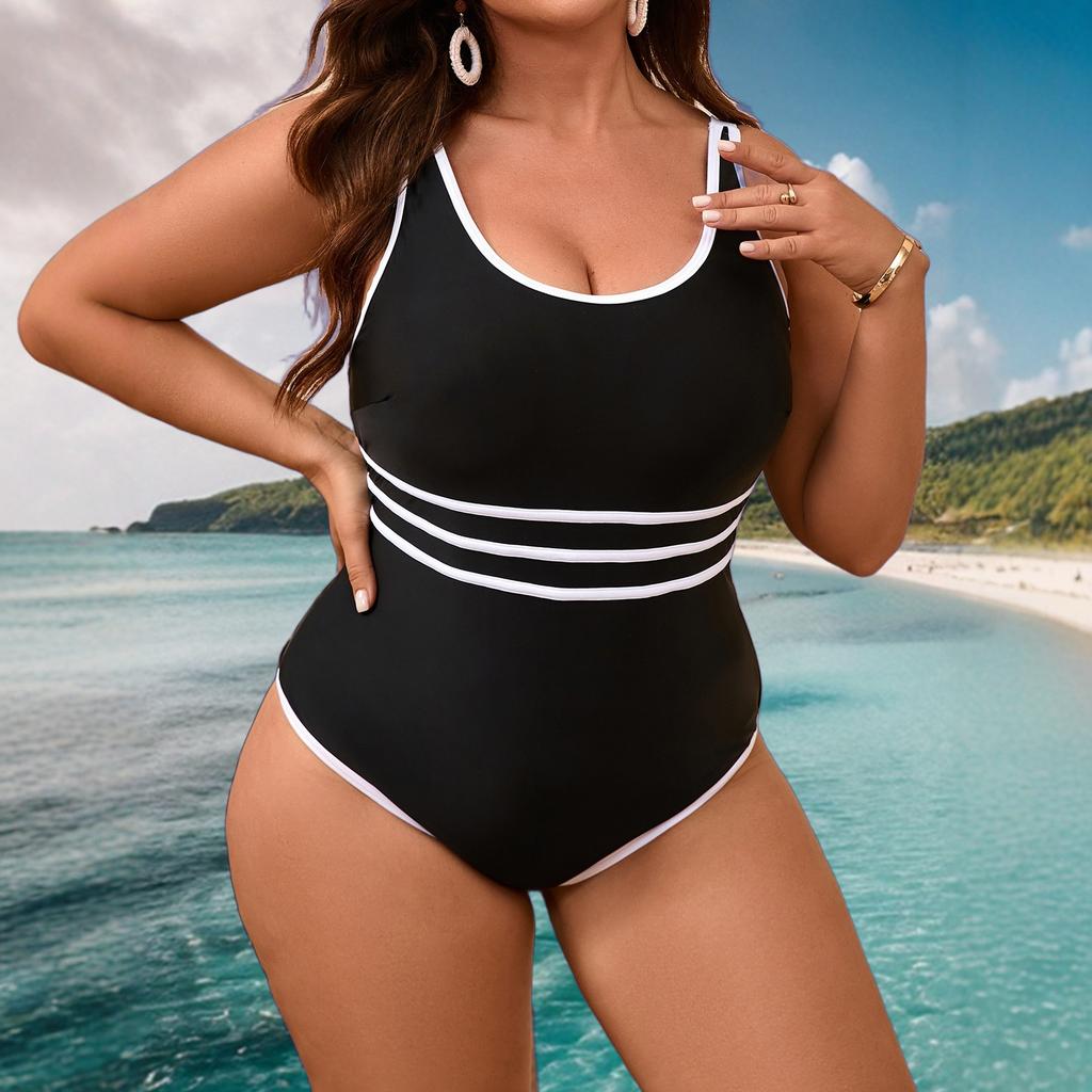 Women S Plus Size One Piece Swimsuit Solid Color Sports Beach Swimwear