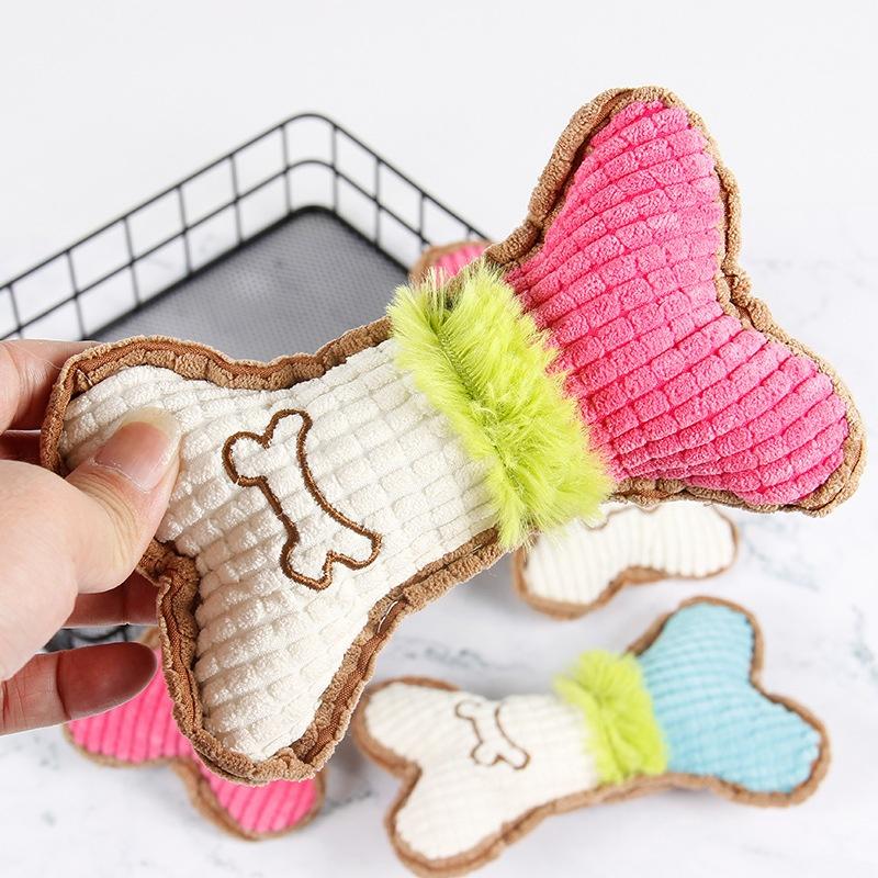 Plush Squeaky Bone Chew Toy for Dogs Small Medium Breed Puppy Aggressive Chewer Pet Playing Teeth Cleaning