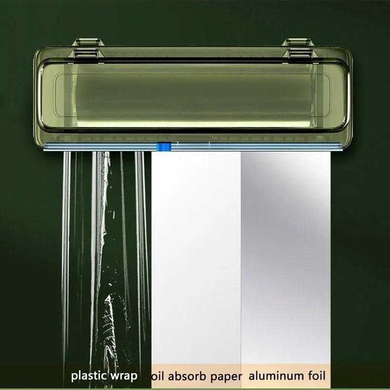 Large Roll Food-Safe Plastic Wrap Dispenser with Slide Cutter, Kitchen Cling Film Cutter Box