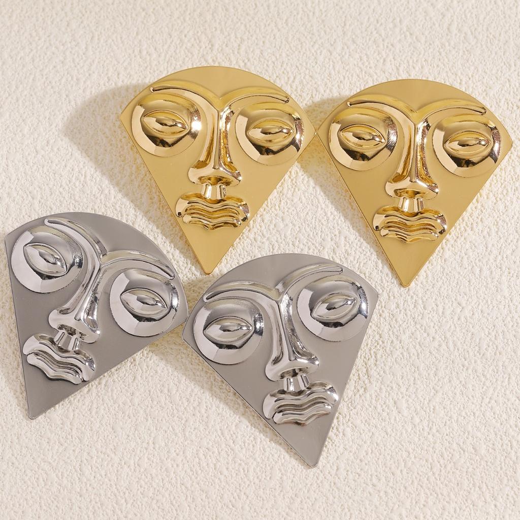 Abstract Face Statement Earrings Bold Geometric Tribal Inspired Jewelry